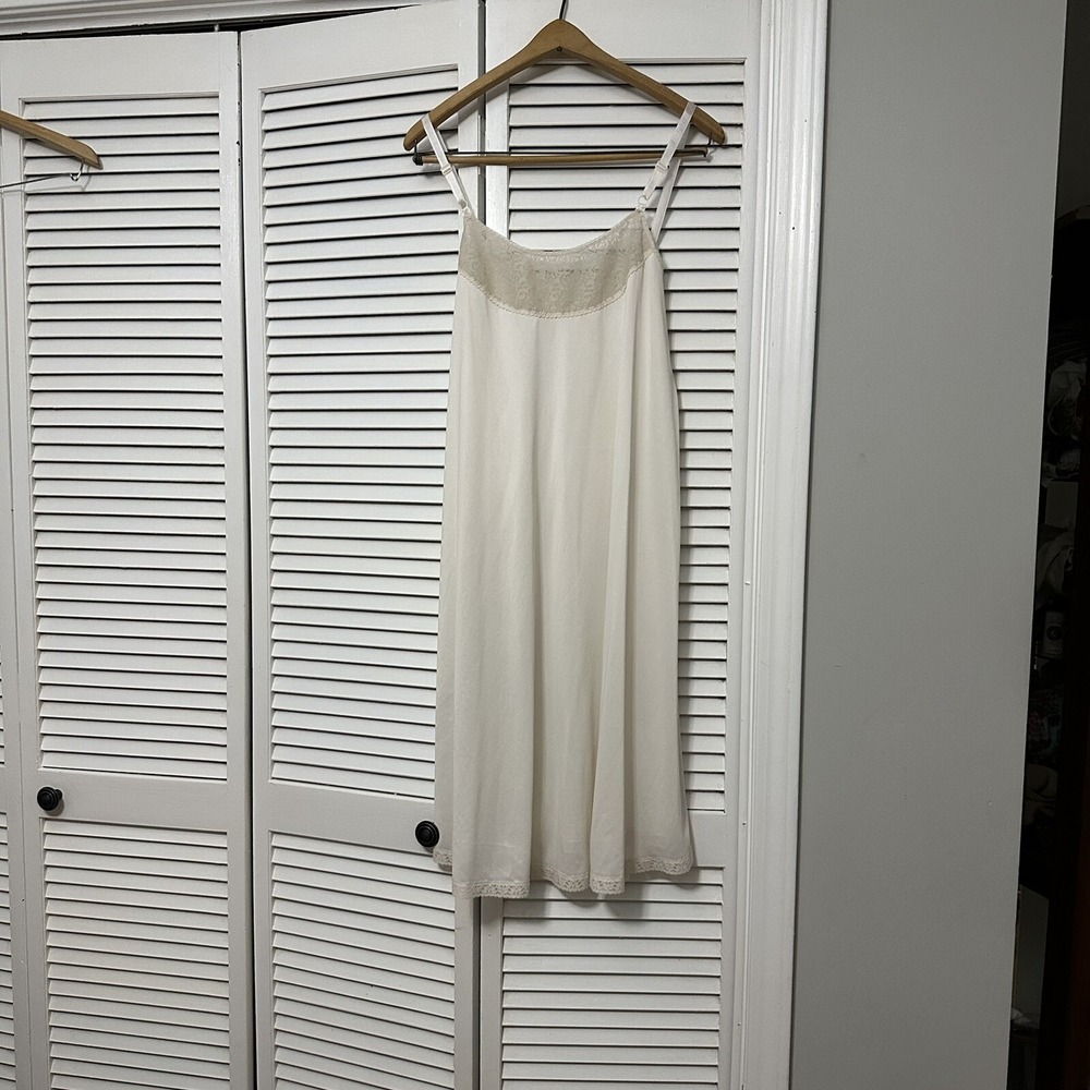 Vintage Sears Lingerie Size L 60s Ivory‎ Lace Embroidered Nightgown Slip Dress